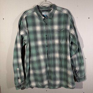 Columbia Men's Long Sleeve Plaid Nylon Button Shirt White Blue Green - Size XL